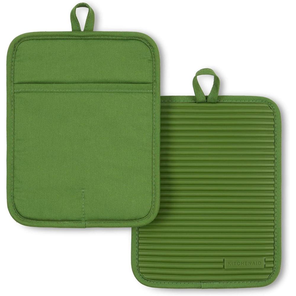 imageKitchenAid Ribbed Soft Silicone Pot Holder 2Pack Set Lavender Cream Purple 7quotx9quotMatcha