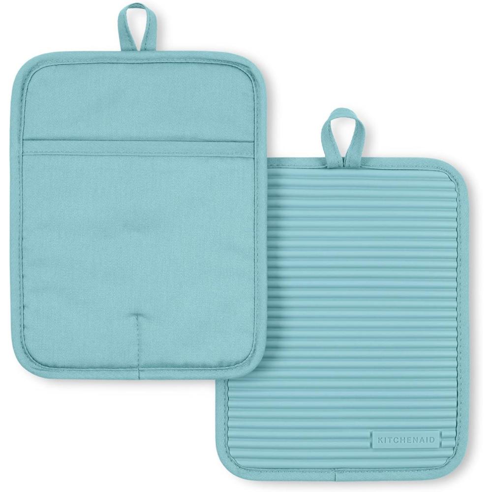 imageKitchenAid Ribbed Soft Silicone Pot Holder 2Pack Set Lavender Cream Purple 7quotx9quotMineral Water Aqua