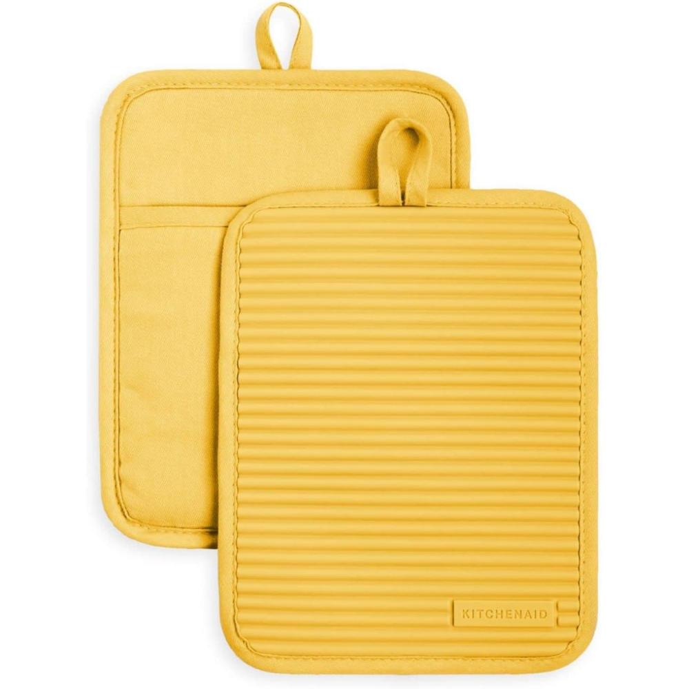 imageKitchenAid Ribbed Soft Silicone Pot Holder 2Pack Set Lavender Cream Purple 7quotx9quotOrange Sorbet