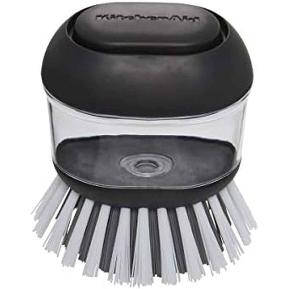 imageKitchenAid Soap Dispensing Palm Brush with Built in Easy to Fill Soap Dispenser Non Slip Grip for Easy Cleaning Safe on Non Stick Cookware 295 x 217 x 354 inches Black