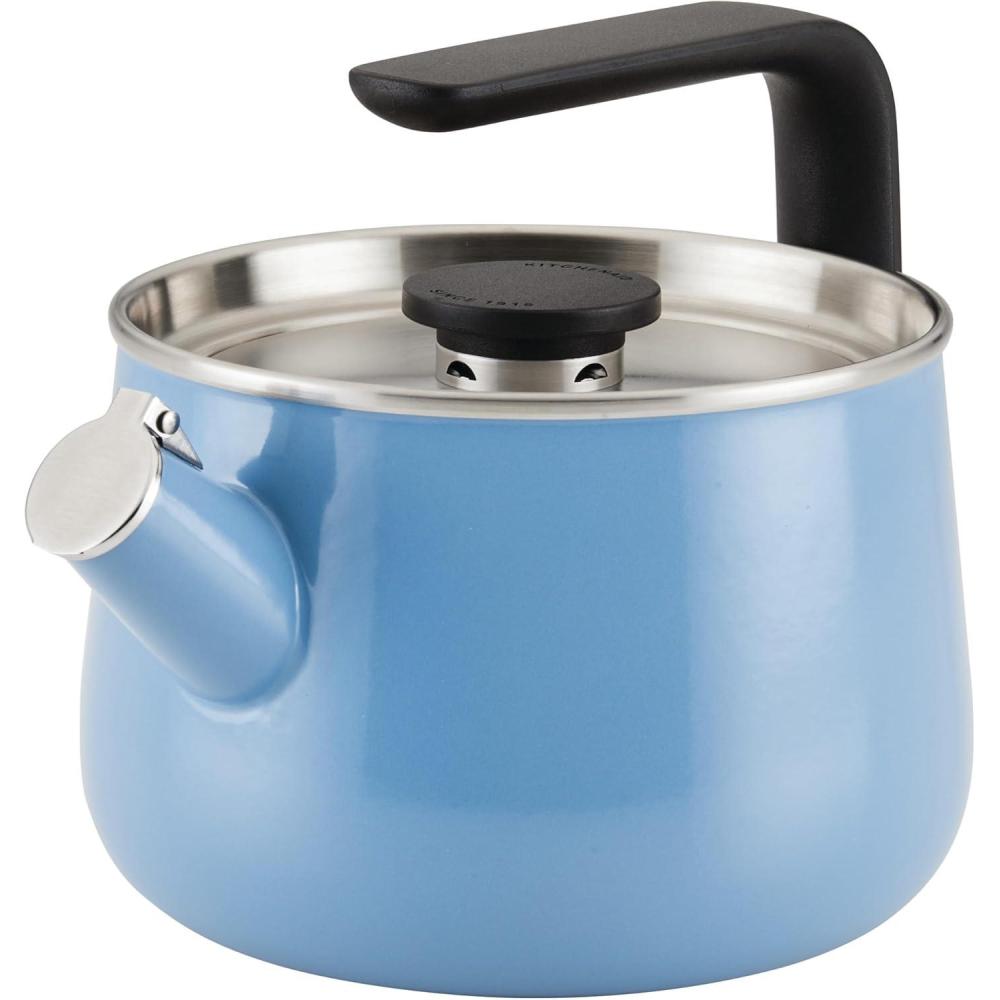 imageKitchenAid Teakettles EnamelonSteel Stovetop Whistling Teakettle Induction Ready Stainless steel Lid 2 Quart  Blue VelvetBlue Velvet
