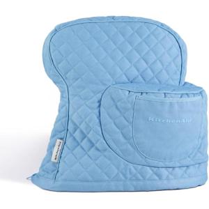 KITCHENAID Fitted Tilt-Head Stand Mixer Cover with Storage Pocket, Quilted 100% Cotton,14.4″x18″x10″, Milkshake(Blue Velvet)