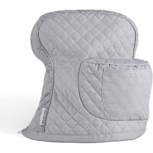 KITCHENAID Fitted Tilt-Head Stand Mixer Cover with Storage Pocket, Quilted 100% Cotton,14.4″x18″x10″, Milkshake(Grey)