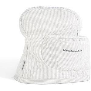 KITCHENAID Fitted Tilt-Head Stand Mixer Cover with Storage Pocket, Quilted 100% Cotton,14.4″x18″x10″, Milkshake(Ticking Stripe Charcoal Grey)