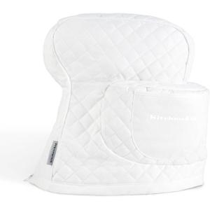 KITCHENAID Fitted Tilt-Head Stand Mixer Cover with Storage Pocket, Quilted 100% Cotton,14.4″x18″x10″, Milkshake(White)