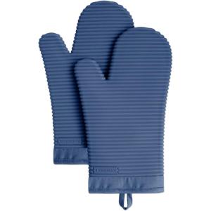 KITCHENAID Ribbed Soft Silicone Oven Mitt 2-Pack Set, 7.5″x13″, Lavender Cream(Blue Willow)