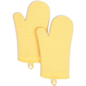 KITCHENAID Ribbed Soft Silicone Oven Mitt 2-Pack Set, 7.5″x13″, Lavender Cream(Butter Yellow)