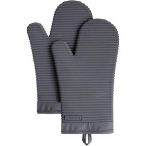 KITCHENAID Ribbed Soft Silicone Oven Mitt 2-Pack Set, 7.5″x13″, Lavender Cream(Charcoal Grey)