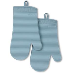 KITCHENAID Ribbed Soft Silicone Oven Mitt 2-Pack Set, 7.5″x13″, Lavender Cream(Fog Blue)