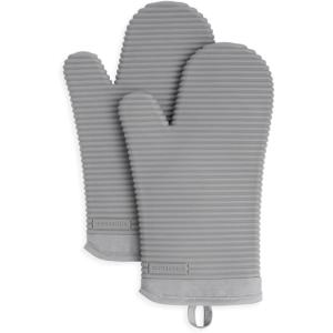 KITCHENAID Ribbed Soft Silicone Oven Mitt 2-Pack Set, 7.5″x13″, Lavender Cream(Gray)