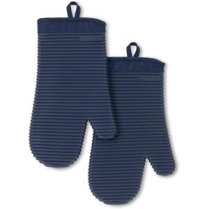 KITCHENAID Ribbed Soft Silicone Oven Mitt 2-Pack Set, 7.5″x13″, Lavender Cream(Ink Blue)