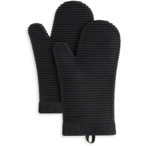 KITCHENAID Ribbed Soft Silicone Oven Mitt 2-Pack Set, 7.5″x13″, Lavender Cream(Matte Black)