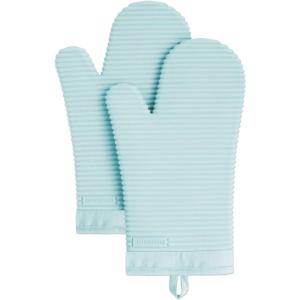 KITCHENAID Ribbed Soft Silicone Oven Mitt 2-Pack Set, 7.5″x13″, Lavender Cream(Mineral Water)