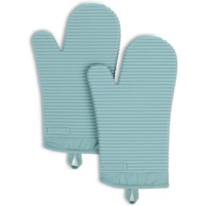 KITCHENAID Ribbed Soft Silicone Oven Mitt 2-Pack Set, 7.5″x13″, Lavender Cream(Mineral Water Aqua)