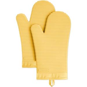 KITCHENAID Ribbed Soft Silicone Oven Mitt 2-Pack Set, 7.5″x13″, Lavender Cream(Orange Sorbet)