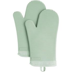 KITCHENAID Ribbed Soft Silicone Oven Mitt 2-Pack Set, 7.5″x13″, Lavender Cream(Pistachio)