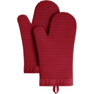 KITCHENAID Ribbed Soft Silicone Oven Mitt 2-Pack Set, 7.5″x13″, Lavender Cream(Smoked Paprika)