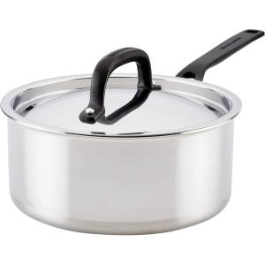 KitchenAid 30050 5-Ply Clad Polished Stainless Steel Saucepan with Lid, 3 Quart -Polished Stainless Steel(Stainless Steel)