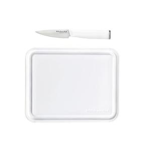 KitchenAid 3.5-Inch Paring Knife with 8×10 Inch Poly Cutting Board Set, High Carbon Japanese Steel, Ergonomic Handle, and Nonslip Edges, Pistachio(White)