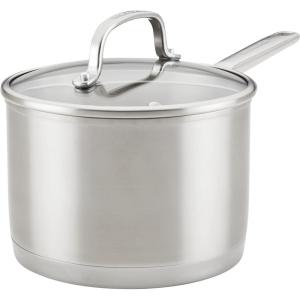 KitchenAid 3-Ply Base Brushed Stainless Steel Sauce Pan/Saucepan with Lid, 3 Quart – Brushed Stainless Steel