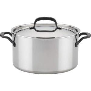 KitchenAid 5-Ply Clad Polished Stainless Steel Stock Pot/Stockpot with Lid, 8 Quart(Stainless)