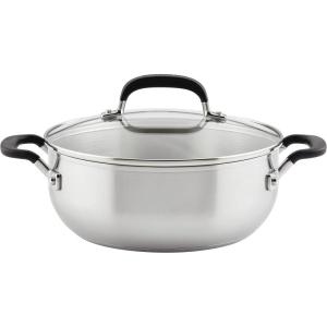 KitchenAid 71011 3-Ply Base Brushed Stainless Steel Casserole Dish/Pan with Lid, 4 Quart(Brushed Stainless Steel)