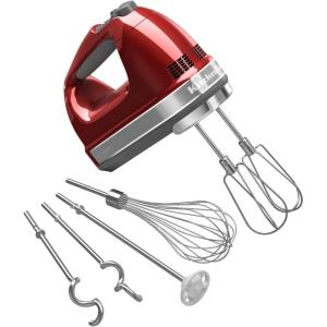 KitchenAid 9-Speed Digital Hand Mixer with Turbo Beater II Accessories and Pro Whisk – Contour Silver(Apple Red)