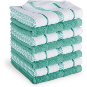 KitchenAid Albany Dishcloth 8 Pack Set, Blue Velvet/White, 12″x12″(Aqua Sky/White)