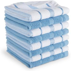 KitchenAid Albany Dishcloth 8 Pack Set, Blue Velvet/White, 12″x12″(Blue Velvet/White)