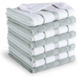 KitchenAid Albany Dishcloth 8 Pack Set, Blue Velvet/White, 12″x12″(Matte Grey/White)