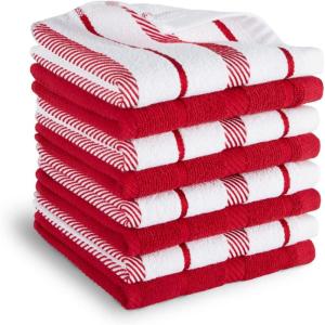 KitchenAid Albany Dishcloth 8 Pack Set, Blue Velvet/White, 12″x12″(Passion Red/White)