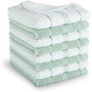 KitchenAid Albany Dishcloth 8 Pack Set, Blue Velvet/White, 12″x12″(Pistachio/White)