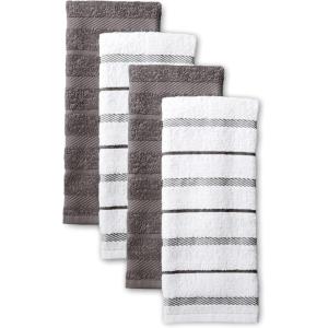 KitchenAid Albany Kitchen Towel 4-Pack Set, Lavender Cream/White, 16″x26″(Charcoal Grey)