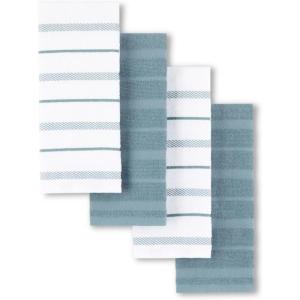 KitchenAid Albany Kitchen Towel 4-Pack Set, Lavender Cream/White, 16″x26″(Fog Blue)