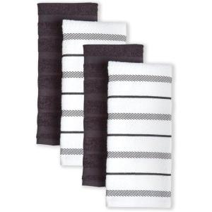 KitchenAid Albany Kitchen Towel 4-Pack Set, Lavender Cream/White, 16″x26″(Matte Black/White)