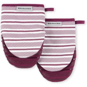 KitchenAid Albany Mini Oven Mitt 2-Pack Set, Dried Rose, 5.5″x8″(Beet)