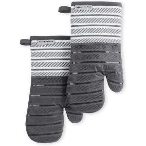 KitchenAid Albany Oven Mitt 2-Pack Set, Aqua Sky, 7″x13″(Charcoal Grey)