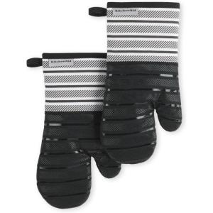 KitchenAid Albany Oven Mitt 2-Pack Set, Aqua Sky, 7″x13″(Matte Black)