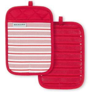 KitchenAid Albany Pot Holder 2-Pack Set, Aqua Sky, 7″x10″(Passion Red)