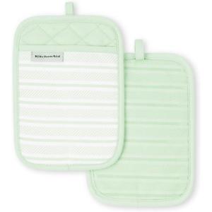 KitchenAid Albany Pot Holder 2-Pack Set, Aqua Sky, 7″x10″(Pistachio)