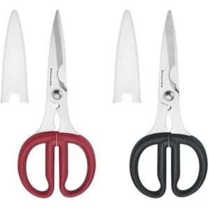 KitchenAid All Purpose Kitchen Shears with Protective Sheath Durable Stainless Steel Scissors, Dishwasher Safe, Soft Grip Comfort Handle, 8.72 Inch, Lavendar Cream(Black/Red)