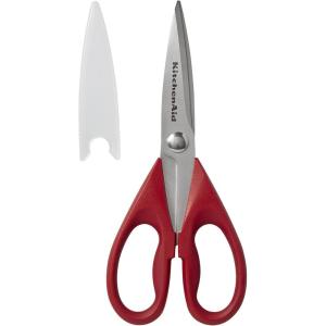 KitchenAid All Purpose Kitchen Shears with Protective Sheath Durable Stainless Steel Scissors, Dishwasher Safe, Soft Grip Comfort Handle, 8.72 Inch, Lavendar Cream(Red)
