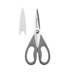 KitchenAid All Purpose Kitchen Shears with Protective Sheath Durable Stainless Steel Scissors, Dishwasher Safe, Soft Grip Comfort Handle, 8.72 Inch, Lavendar Cream(Gray)