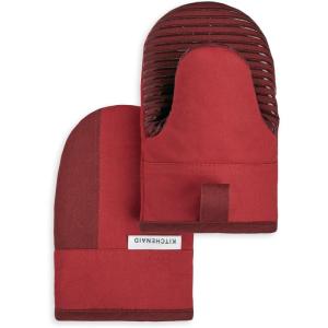 KitchenAid Beacon Two-Tone Non-Slip Mini Oven Mitt Set, Aqua Sky, 5.5″x8″, 2 Piece(Passion Red/Bordeaux)