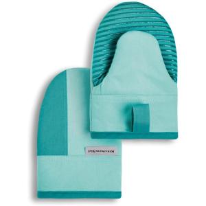 KitchenAid Beacon Two-Tone Non-Slip Mini Oven Mitt Set, Blue Velvet/Blue Heaven, 5.5″x8″, 2 Piece(Aqua Sky)