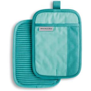 KitchenAid Beacon Two-Tone Non-Slip Pot Holder Set, Aqua Sky, 7″x10″, 2 Piece(Aqua Sky)