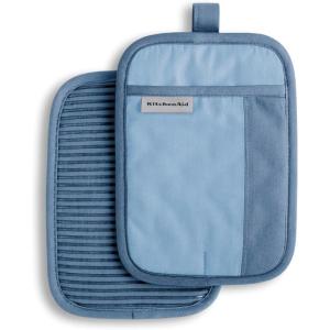 KitchenAid Beacon Two-Tone Non-Slip Pot Holder Set, Aqua Sky, 7″x10″, 2 Piece(Blue Velvet/Blue Heaven)