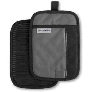 KitchenAid Beacon Two-Tone Non-Slip Pot Holder Set, Aqua Sky, 7″x10″, 2 Piece(Contour Silver/Matte Black)