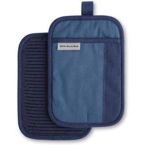 KitchenAid Beacon Two-Tone Non-Slip Pot Holder Set, Aqua Sky, 7″x10″, 2 Piece(Navy/Ink)