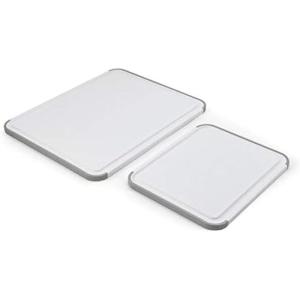KitchenAid Classic Nonslip 2-Piece Plastic Cutting Board Set with Perimeter Trench and Non Slip Edges, 2-Piece Kitchen Chopping Boards, Dishwasher-Safe, White and Gray(14″L x 11″W)